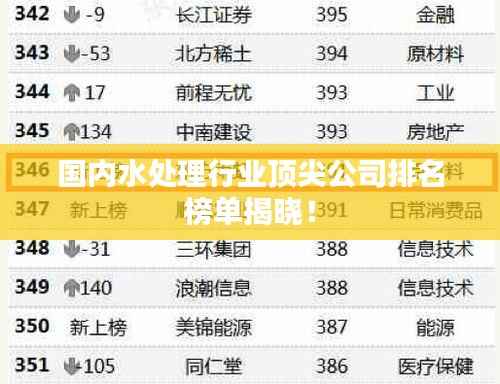 国内水处理行业顶尖公司排名榜单揭晓!